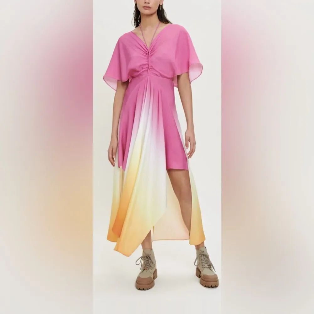 Maje Pink and Yellow Tie-Dye Scarf Dress,M